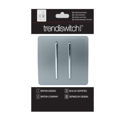 Trendi 2 Gang 2 Way 240V Screwless Artistic Modern Glossy 10 Amp Chrome Rocker Electrical Wall Light Switch in Cool Grey (2 pack)