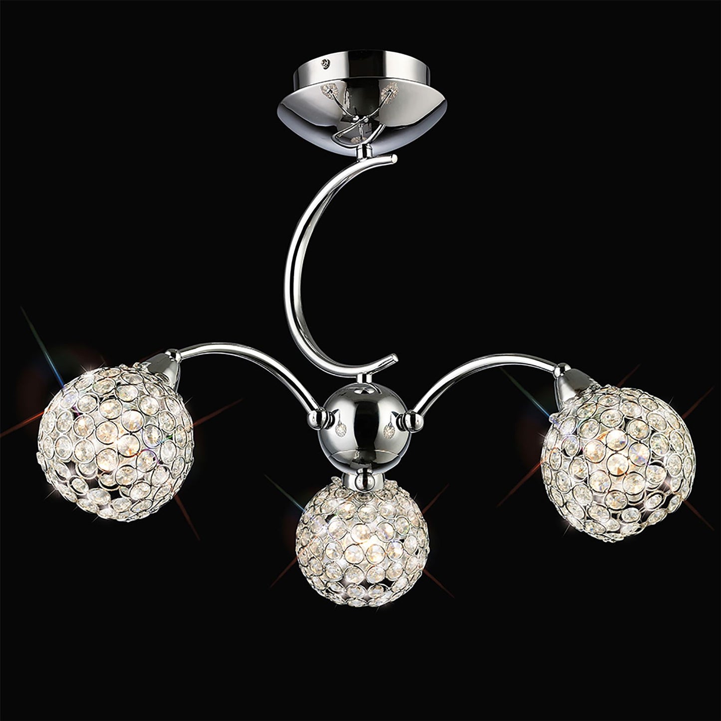 Diyas Escado 56cm Semi Flush 3 Light E14 Polished Chrome/Crystal