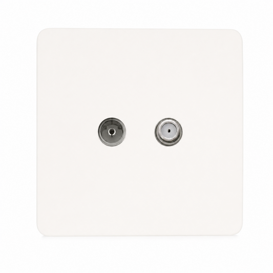 Trendi Switch Matt White TV Coaxial & F-Type Satellite Socket - Screwless