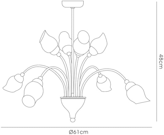 Diyas Rimini 61cm  8 Light G9 Satin Chrome/Opal Glass Ceiling Pendant Light Fitting