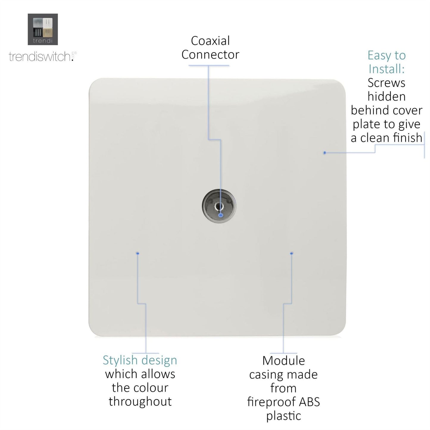 Trendi Artistic Modern Glossy Tactile TV Socket White ART-TVSWH