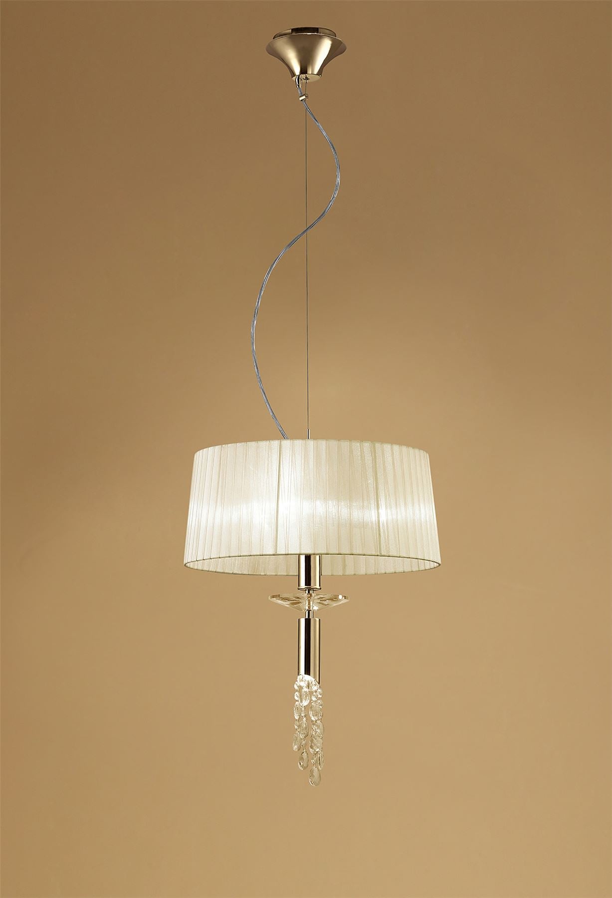 Mantra Tiffany 46cm Pendant 3+1 Light E27+G9, French Gold with Cream Shade & Clear Crystal