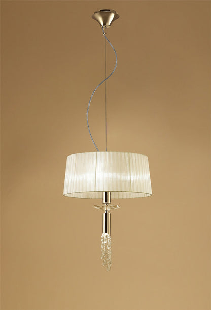 Mantra Tiffany 46cm Pendant 3+1 Light E27+G9, French Gold with Cream Shade & Clear Crystal
