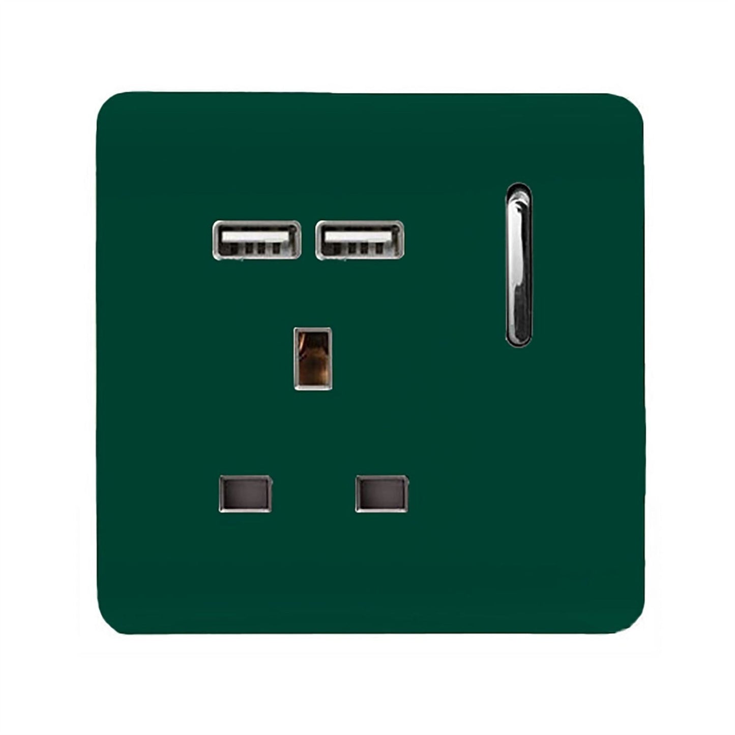 Trendi 1 Gang Artistic Modern Glossy 13 Amp 2x2.1mA USB Switched Tactile Dark Green