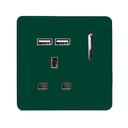Trendi 1 Gang Artistic Modern Glossy 13 Amp 2x2.1mA USB Switched Tactile Dark Green