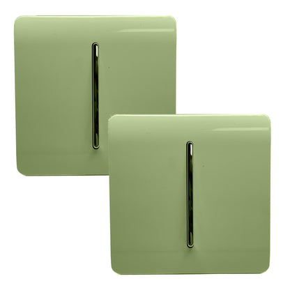 Trendi 1 Gang 2 Way 240V Screwless Artistic Modern Glossy 10 Amp Chrome Rocker Electrical Wall Light Switch in Moss Green (2 pack)