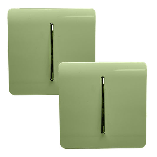 Trendi 1 Gang 2 Way 240V Screwless Artistic Modern Glossy 10 Amp Chrome Rocker Electrical Wall Light Switch in Moss Green (2 pack)
