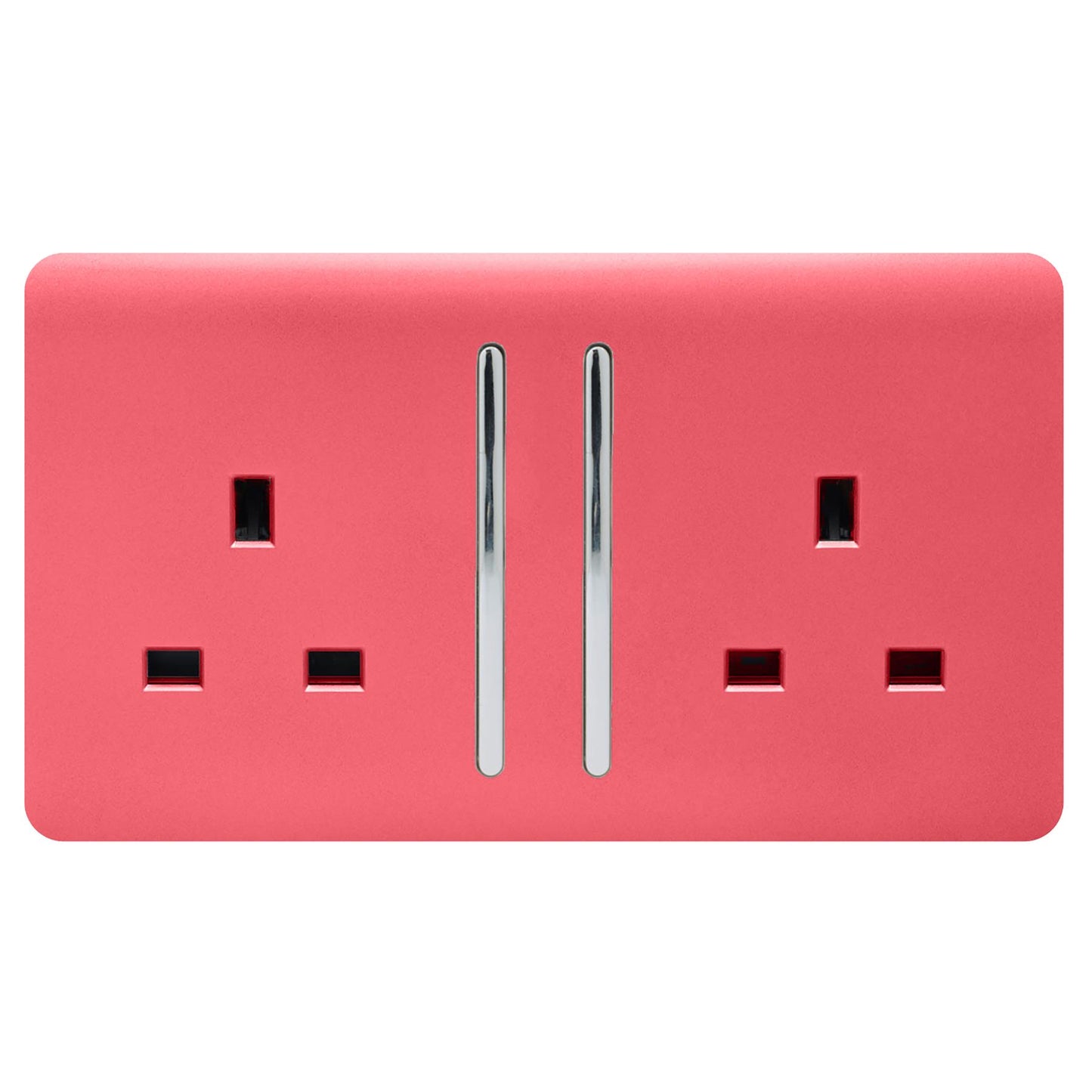 Trendi 2 Gang Artistic Modern Glossy 13 Amp Switched Plug Socket Strawberry (7 Pack)