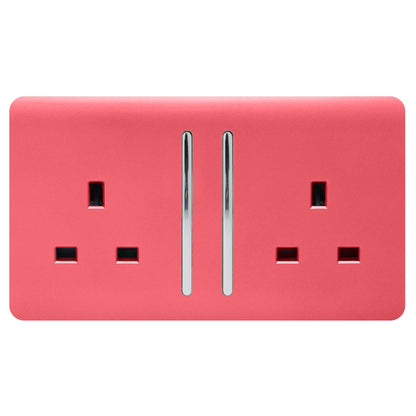Trendi 2 Gang Artistic Modern Glossy 13 Amp Switched Plug Socket Strawberry (7 Pack)