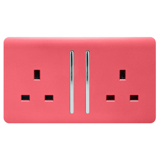 Trendi 2 Gang Artistic Modern Glossy 13 Amp Switched Plug Socket Strawberry (7 Pack)