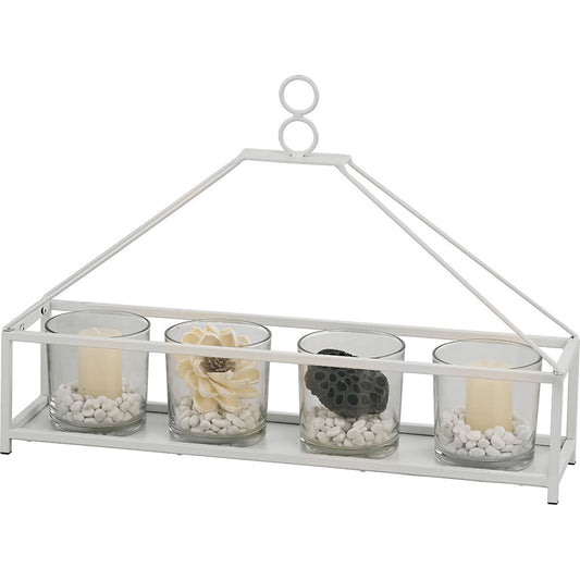 Diyas Home (DH) Athena 5 Candle Holder Medium White/Clear Glass Art