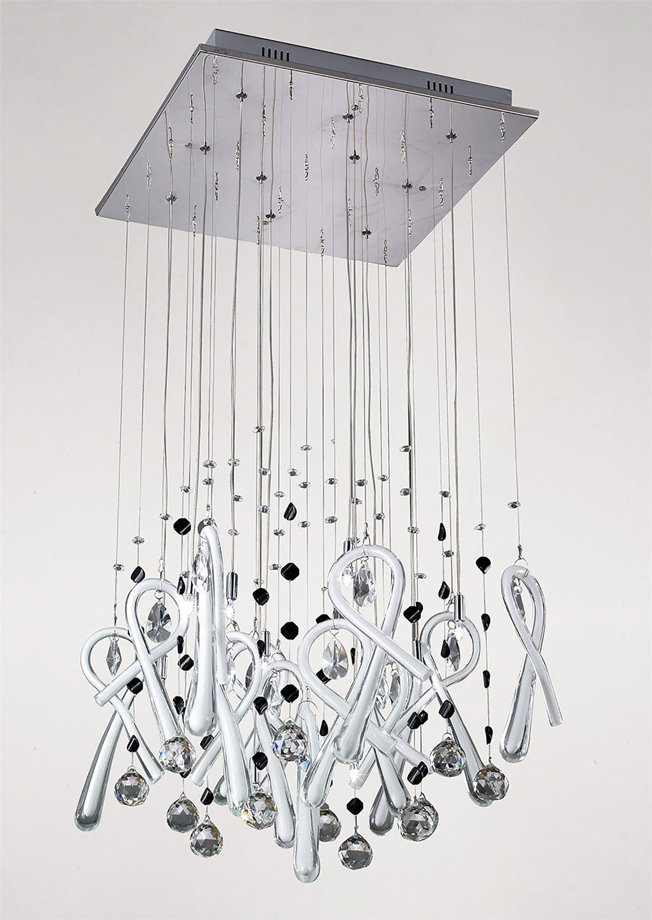 Diyas Class  Square 10 Light G4 Polished Chrome/White Glass/Crystal, NOT LED/CFL Compatible Ceiling Pendant Light Fitting