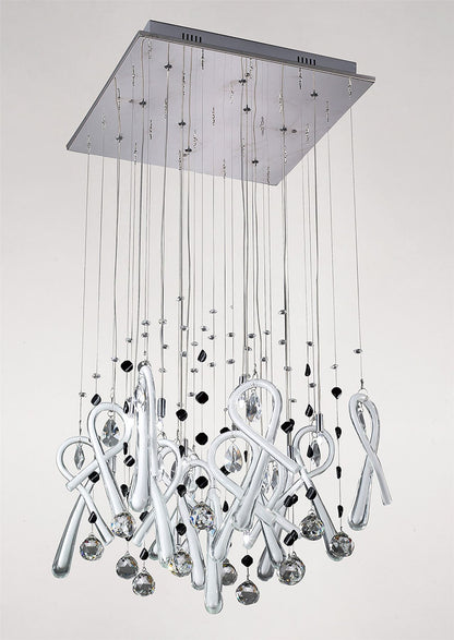 Diyas Class  Square 10 Light G4 Polished Chrome/White Glass/Crystal, NOT LED/CFL Compatible Ceiling Pendant Light Fitting