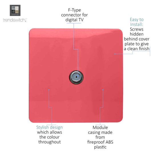 Trendi 1 Gang Artistic Modern Glossy Screwless Television Satellite Socket Strawberry