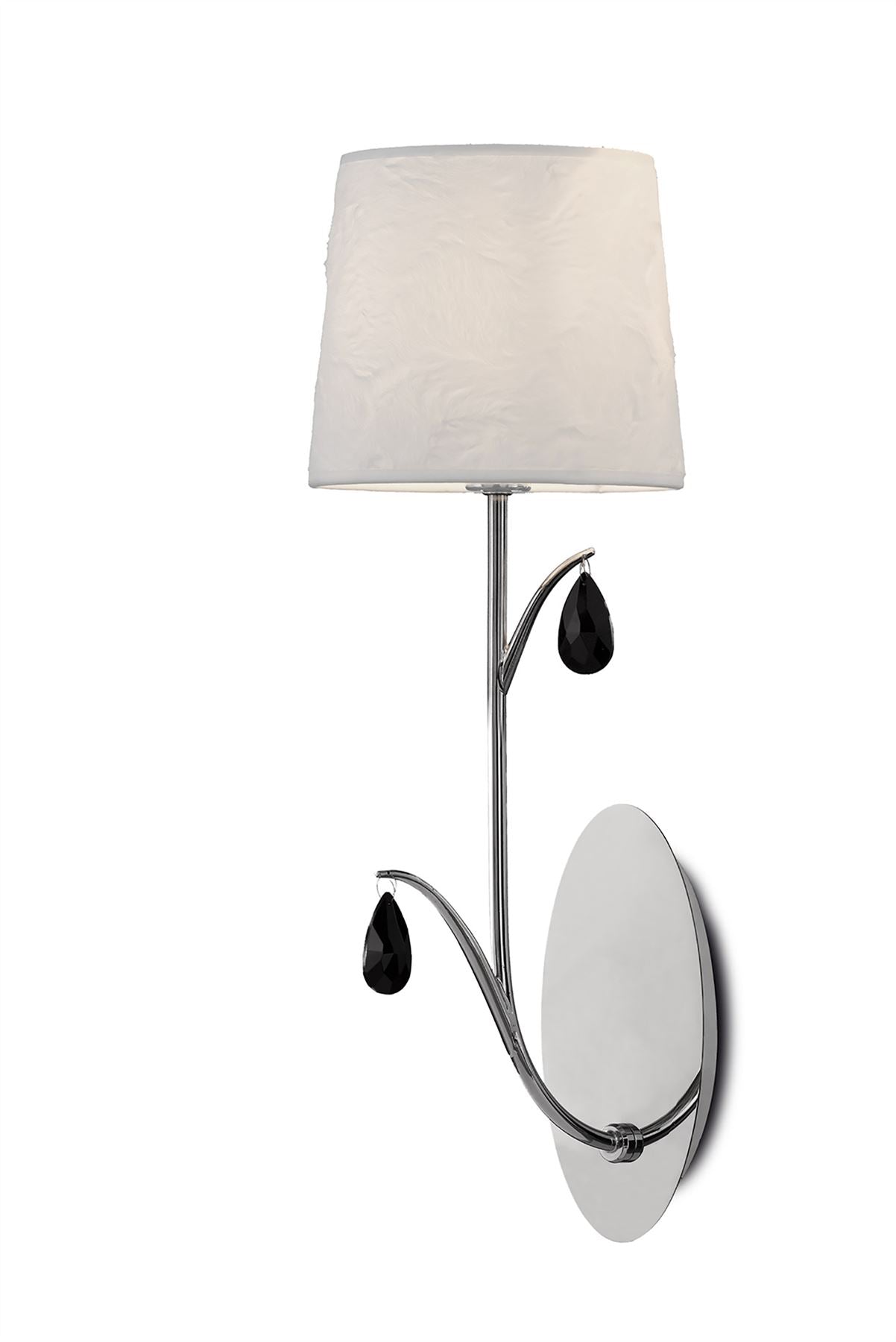 Mantra M6317 Andrea Wall Light, 1 x E14 (Max 20W), Polished Chrome, White Shades, Black Crystal Droplets