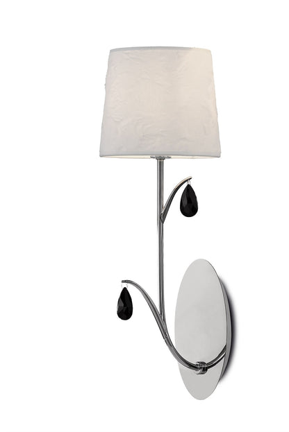 Mantra M6317 Andrea Wall Light, 1 x E14 (Max 20W), Polished Chrome, White Shades, Black Crystal Droplets