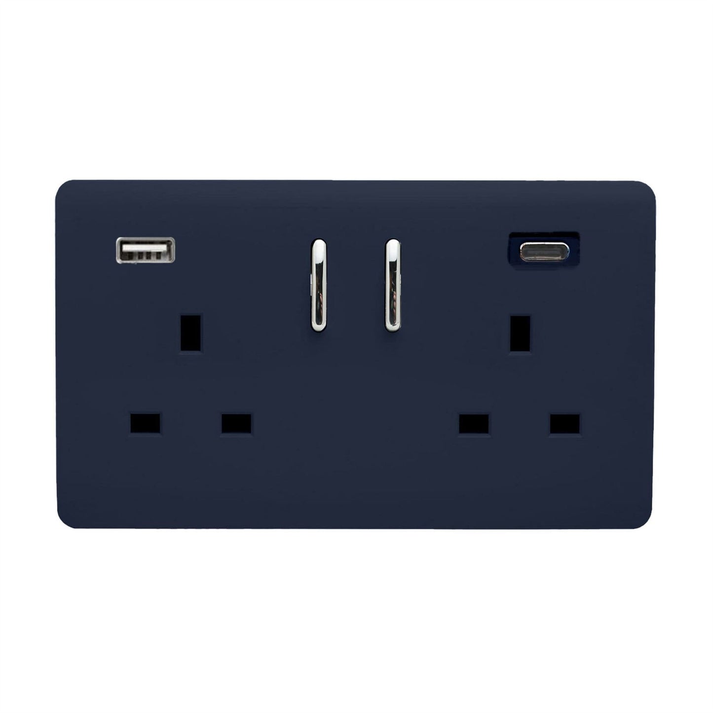 Trendi 2 Gang Artistic Modern Glossy 13 Amp 2 x Type A & C 3100 mA USB Switched Plug Socket Navy Blue