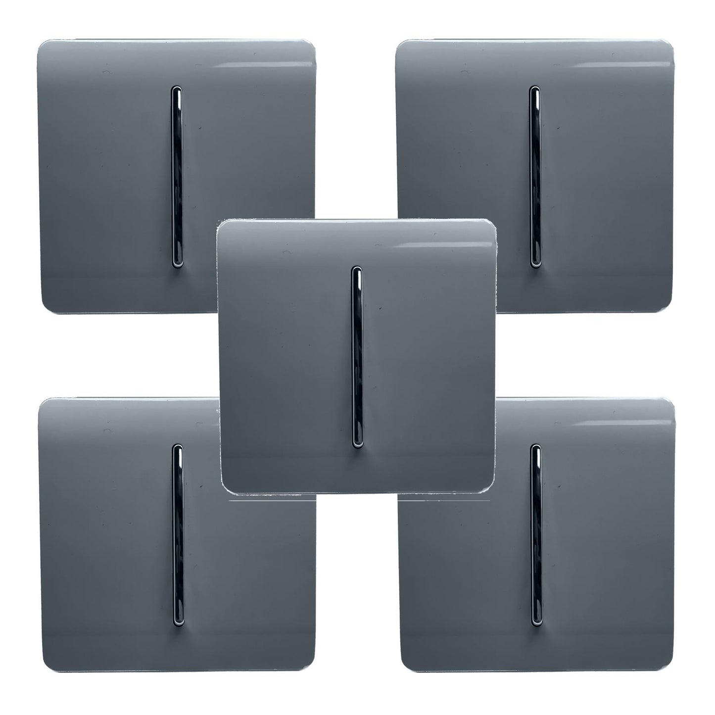 Trendi 1 Gang 2 Way 240V Screwless Artistic Modern Glossy 10 Amp Chrome Rocker Electrical Wall Light Switch in Warm Grey (5 PACK)