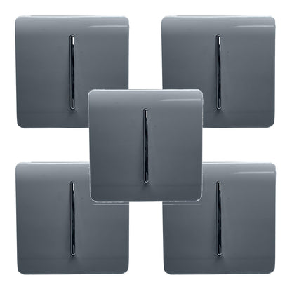 Trendi 1 Gang 2 Way 240V Screwless Artistic Modern Glossy 10 Amp Chrome Rocker Electrical Wall Light Switch in Warm Grey (5 PACK)