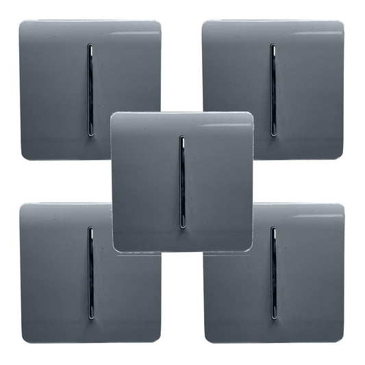 Trendi 1 Gang 2 Way 240V Screwless Artistic Modern Glossy 10 Amp Chrome Rocker Electrical Wall Light Switch in Warm Grey (5 PACK)