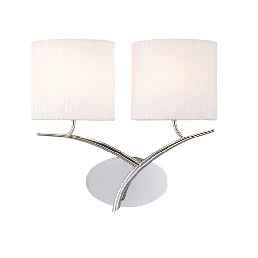 Mantra Eve Wall Light Switched 2 Light E27, Polished Chrome with White Oval Shades
