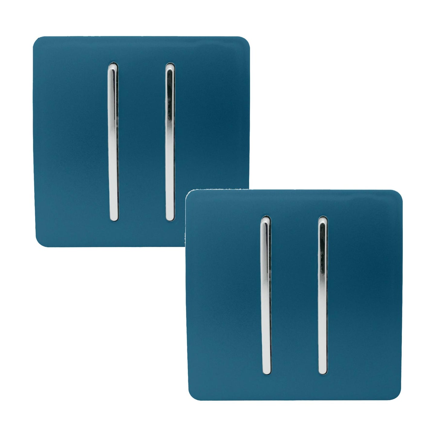 Trendi 2 Gang 2 Way 240V Screwless Artistic Modern Glossy 10 Amp Chrome Rocker Electrical Wall Light Switch in Midnight Blue (2 pack)