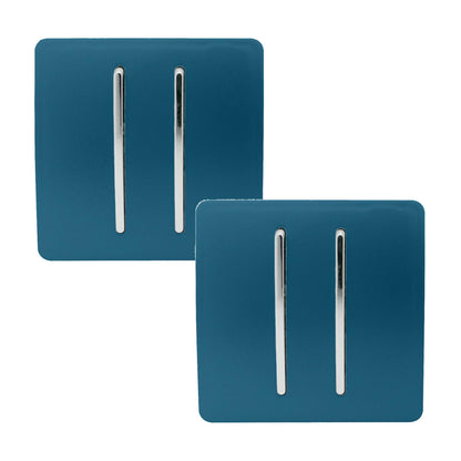 Trendi 2 Gang 2 Way 240V Screwless Artistic Modern Glossy 10 Amp Chrome Rocker Electrical Wall Light Switch in Midnight Blue (2 pack)