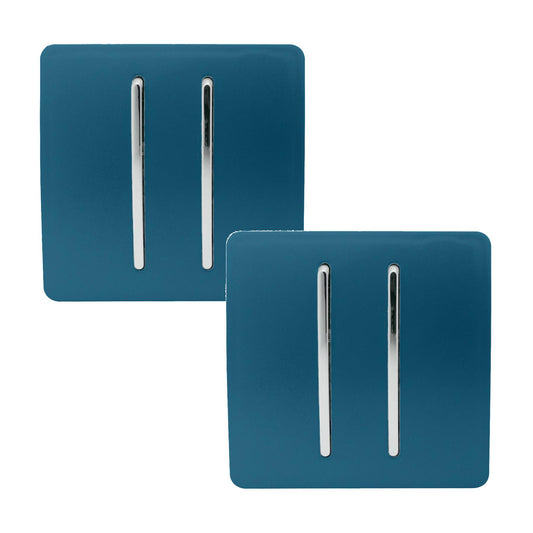 Trendi 2 Gang 2 Way 240V Screwless Artistic Modern Glossy 10 Amp Chrome Rocker Electrical Wall Light Switch in Midnight Blue (2 pack)