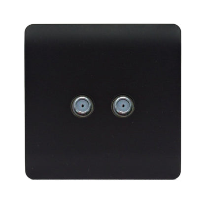 Trendi Switch 2 Gang Male F-Type Satellite Television Socket in Matt Black
