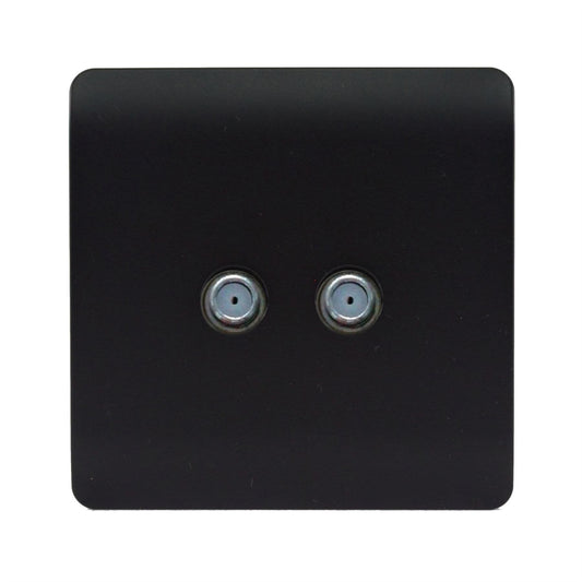Trendi Switch 2 Gang Male F-Type Satellite Television Socket in Matt Black