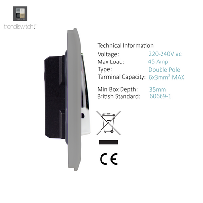 Trendi Artistic Modern Glossy 45 A Tactile Light Switch & Neon Insert Light Grey