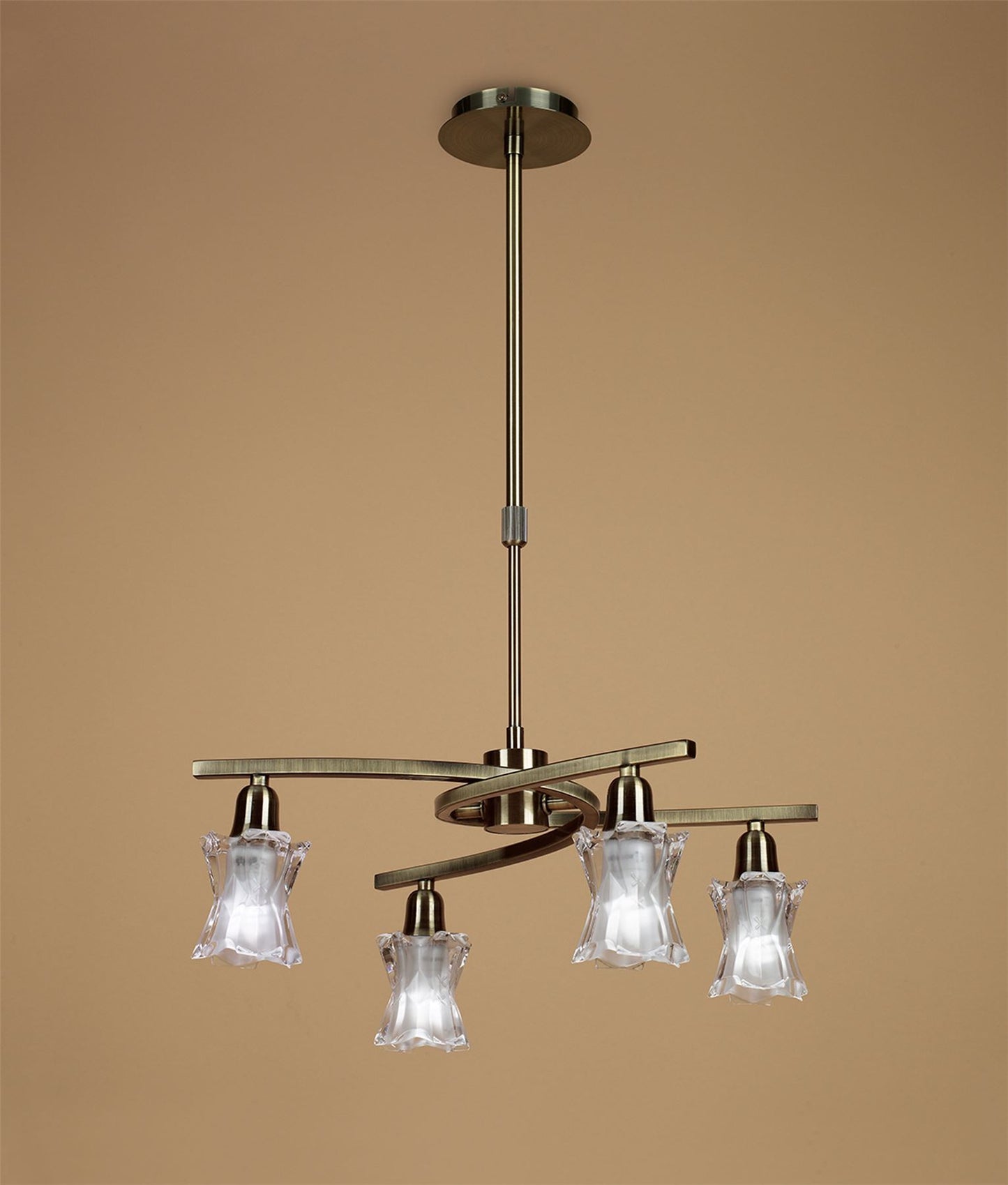 Mantra Alaska GU10 49cm Pendant Convertible To Semi Flush 4 Light L1/SGU10, Antique Brass, CFL Lamps INCLUDED