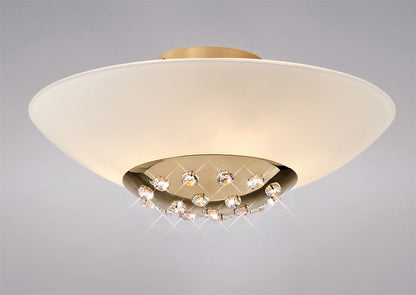Diyas Amada 45cm Flush  6 Light G9, French Gold/Opal White Glass Ceiling Light Fitting