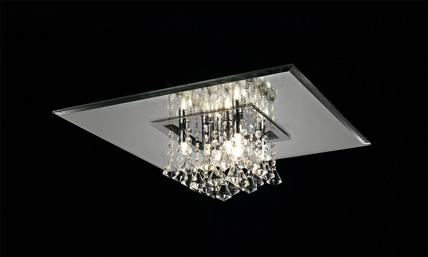 Diyas Starda Flush  Square 8 Light G9 Chrome/Crystal Ceiling Light Fitting