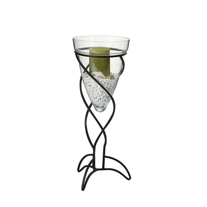 Diyas Home (DH) Tessa Cone Candle Holder 50.5Cm Black/Clear Glass Art