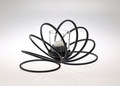 Diyas Home (DH) Oreo Candle Holder 8 Ring Small Black/Clear Glass Art