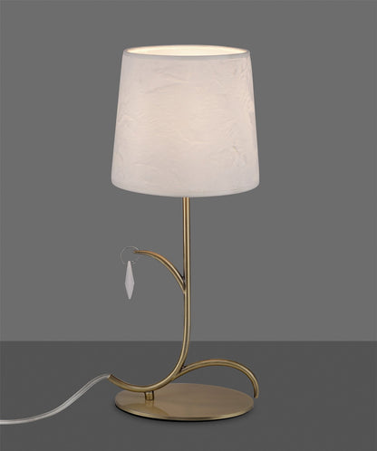 Mantra M6339 Andrea Table Lamp 45cm, 1 x E14 (Max 20W), Antique Brass, White Shades, White Crystal Droplets