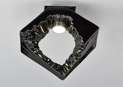 Diyas Salvio 16.5cm Ceramic  Square Sculpture 1 x 3W LED 4200K Chrome/Black, Cut Out: 60mm, 3yrs Warranty  Ceiling Light Fitting
