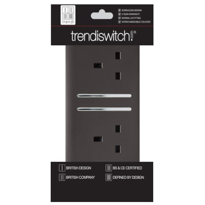Trendi 2 Gang Artistic Modern Glossy 13 Amp Switched Plug Socket Dark Brown (7 Pack)