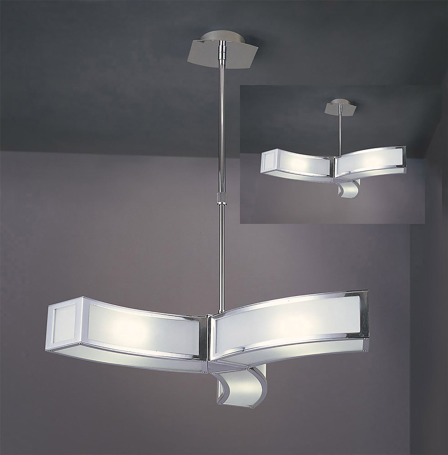 Mantra Duna GU10 62cm Pendant 3 Light L1/SGU10, Polished Chrome/White Acrylic, CFL Lamps INCLUDED