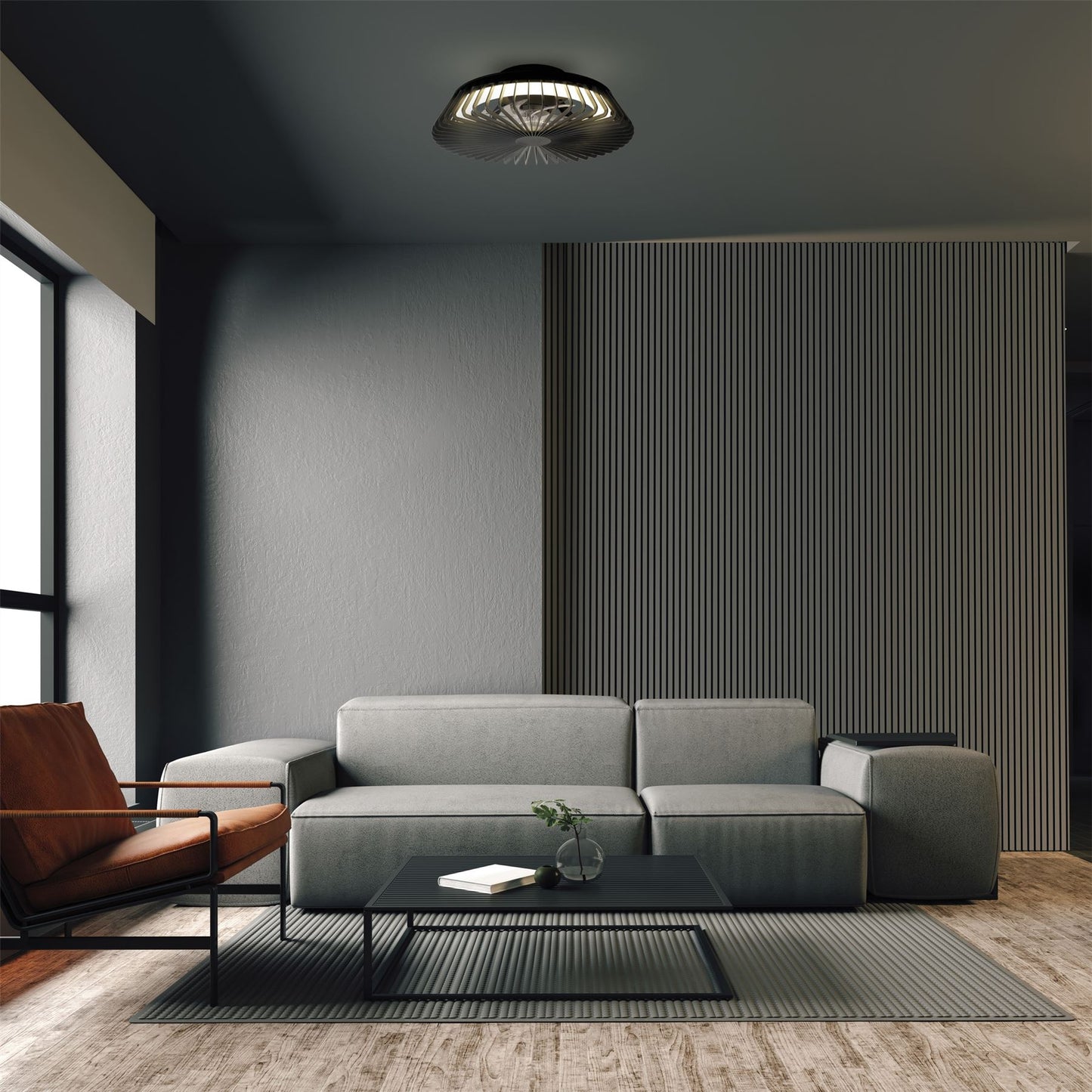Himalaya Mini 53cm 70W LED Round Ceiling Light With 30W DC Reversible Fan, 2700-5000K Tuneable White, 4900lm, Remote Control, Black, 3yrs Warranty