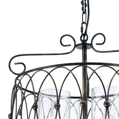 Diyas Malcolm 46cm Single  4 Light E27 Black/Gold with Clear Glass Ceiling Pendant Light Fitting