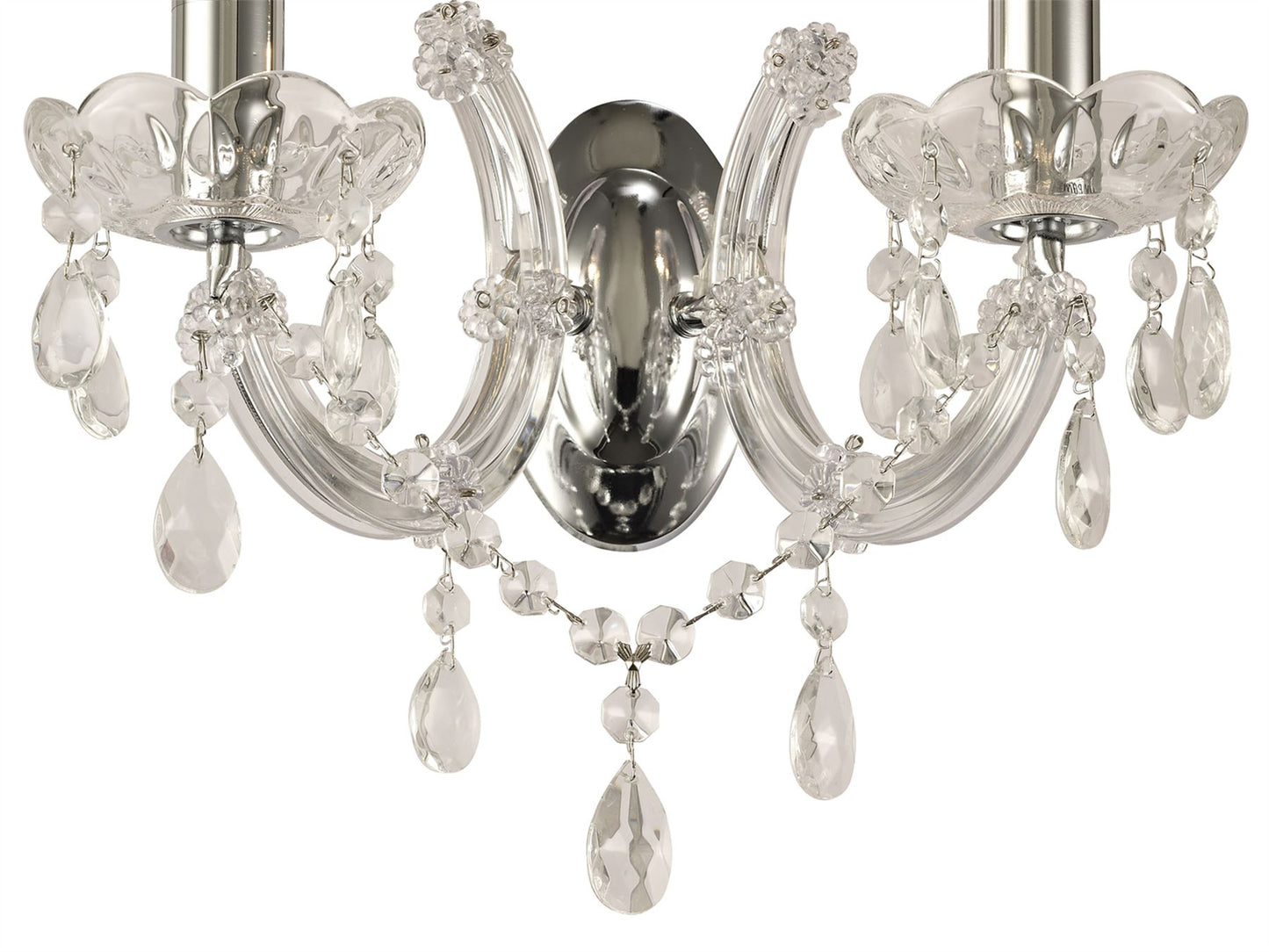 Deco Gabrielle Wall Light 2 Light E14 with Glass Sconce & Glass Droplets/Polished Chrome