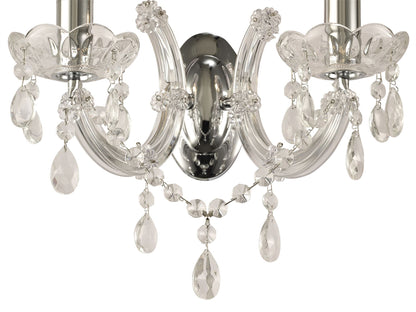 Deco Gabrielle Wall Light 2 Light E14 with Glass Sconce & Glass Droplets/Polished Chrome
