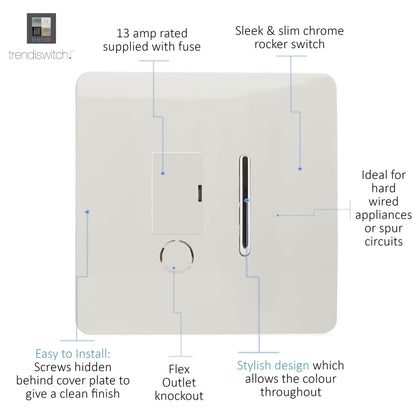Trendi Artistic Modern Glossy Tactile Fused Spur Switch White ART-FSWH