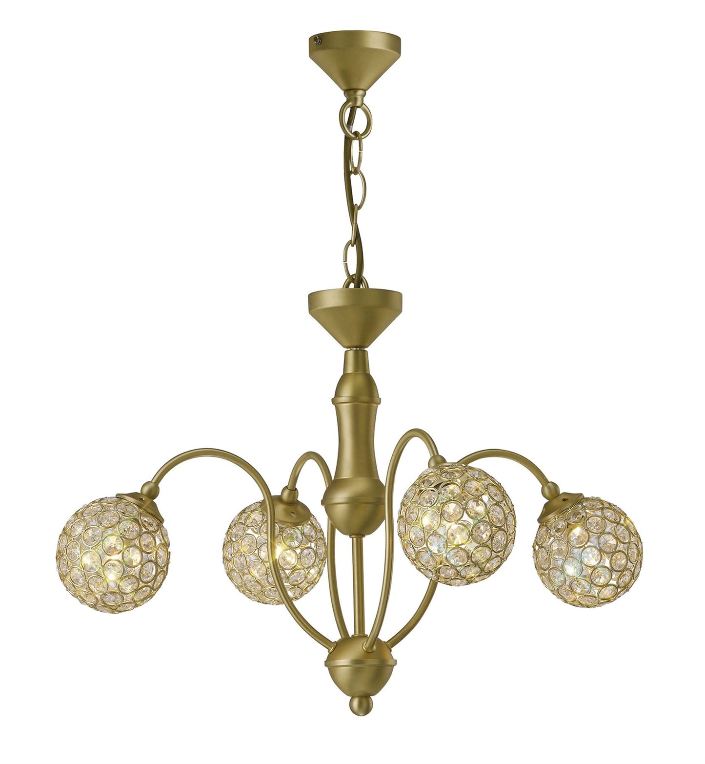 Diyas Apollo  4 Light G9 Satin Brass/Crystal Ceiling Pendant Light Fitting