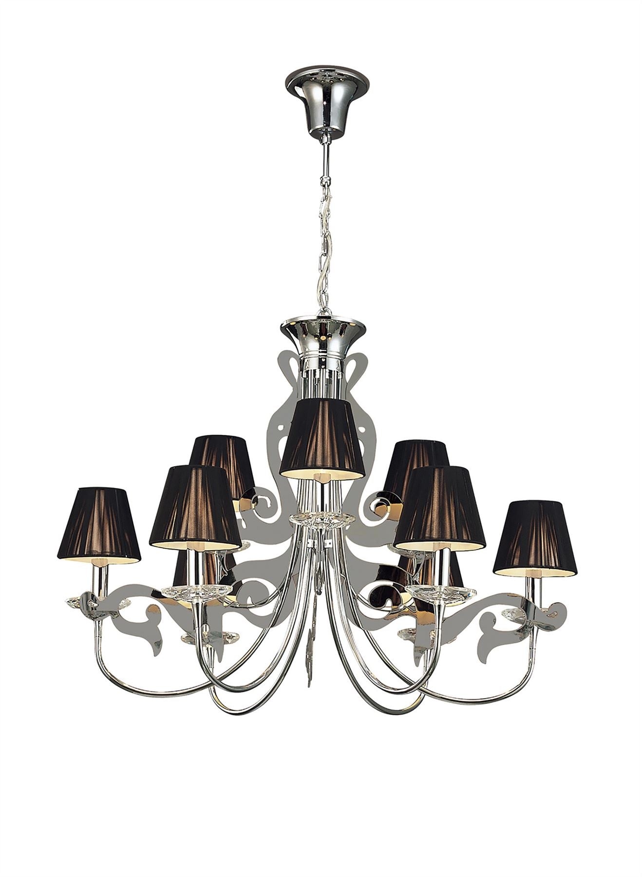 Mantra Acanto 84cm Pendant Round 9 Light E14, Polished Chrome with Black Shades