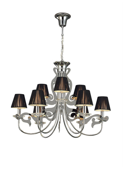 Mantra Acanto 84cm Pendant Round 9 Light E14, Polished Chrome with Black Shades