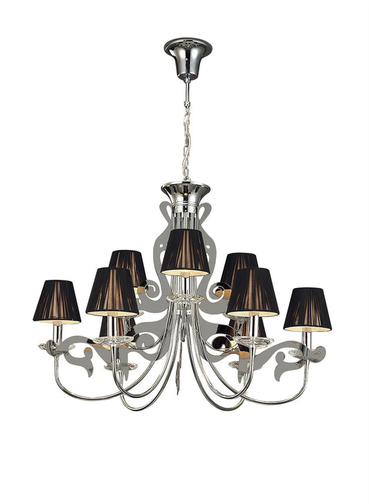 Mantra Acanto 84cm Pendant Round 9 Light E14, Polished Chrome with Black Shades