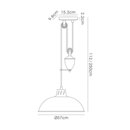 Deco Wellington 37cm Pulley System Pendant 1 Light E27 Antique Brass